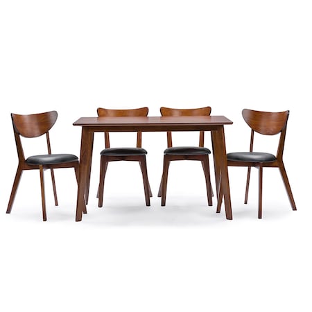 Baxton Studio Sumner Mid-Century Style "Walnut" Brown 5-Piece Dining Set 114-6208